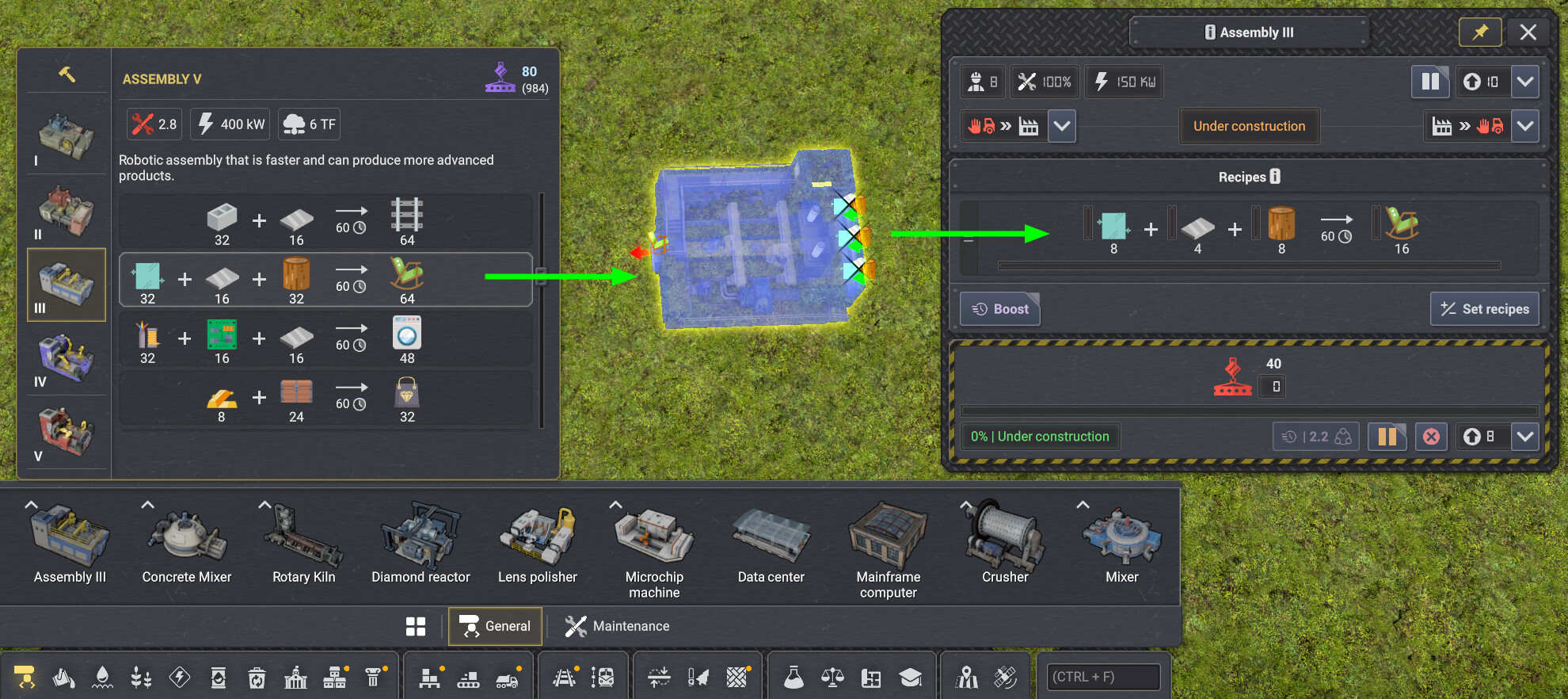 Click on recipe in the build menu, place building, enjoy your new building with a pre-selected recipe.