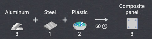 The recipe for a composite panel, the main building block for rockets and space parts. Composite panels are made in assemblers.