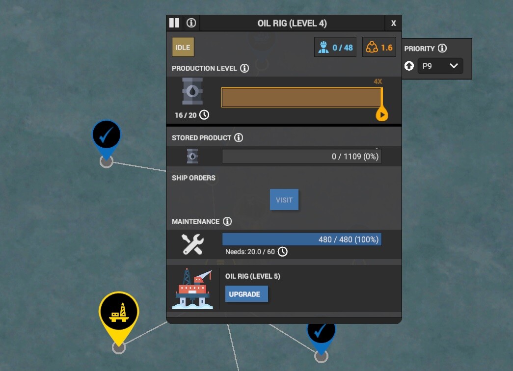 New production level slider and the upgrade button added.