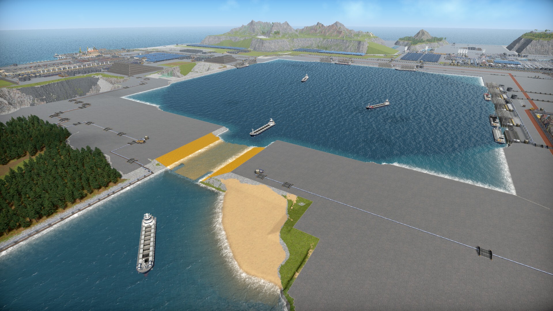 Ships leaving a bay for the open ocean. You are looking at the map called Armageddon and this lake used to be the crater in the middle of the map (save from JD Plays).
