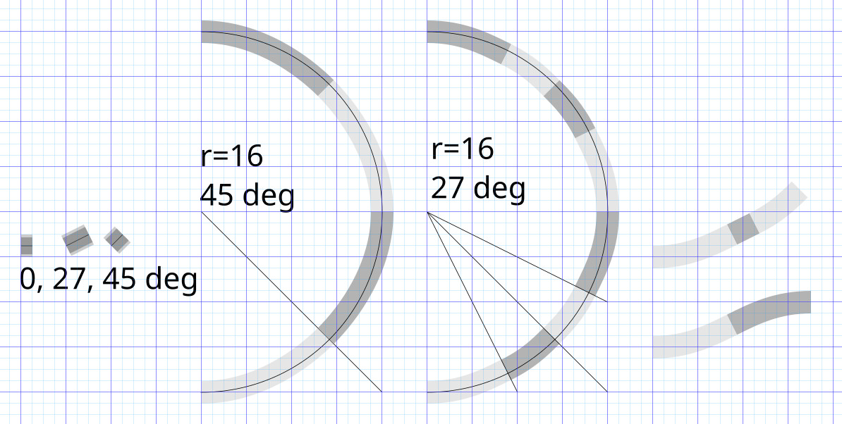 A prototype of half-circles using 16-directional pieces.