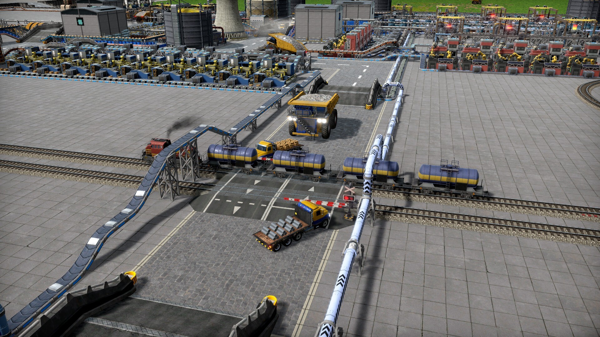 Level crossing where vehicles give the right of the way to oncoming trains.