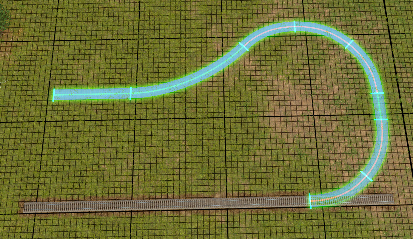 An example of an automated track laying tool snapping to an existing rail.