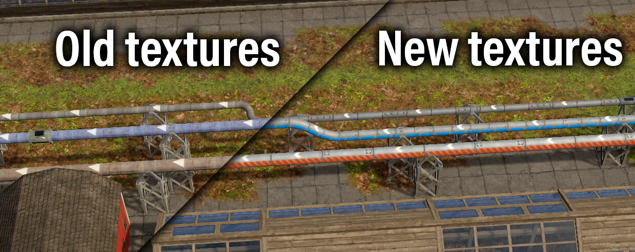 Comparison between old and new textures for pipes