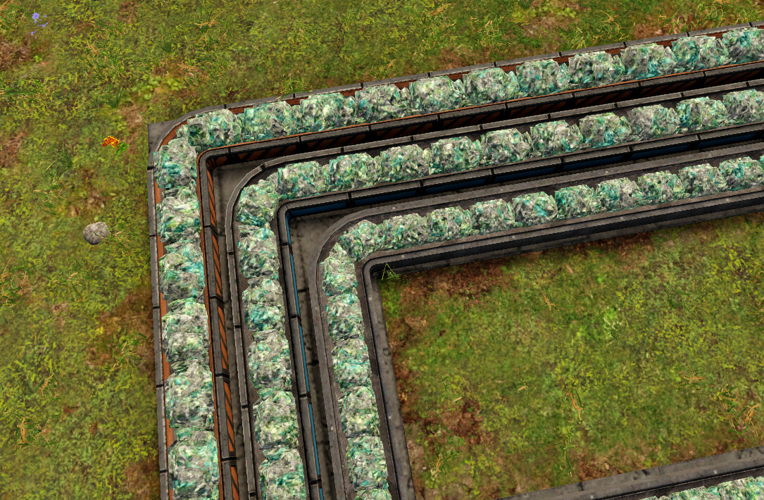 Example of differently sized piles on different Ushape conveyor tiers.